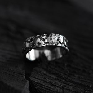 Sand cast silver ring - rough ring - Archeo ver.1 - main image