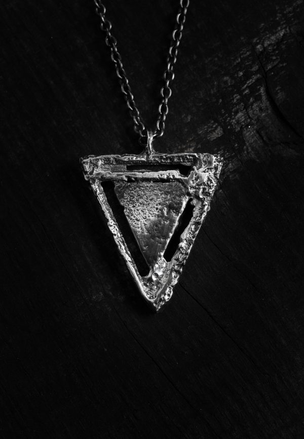 Rough triangular necklace - sand cast pendant - image 4