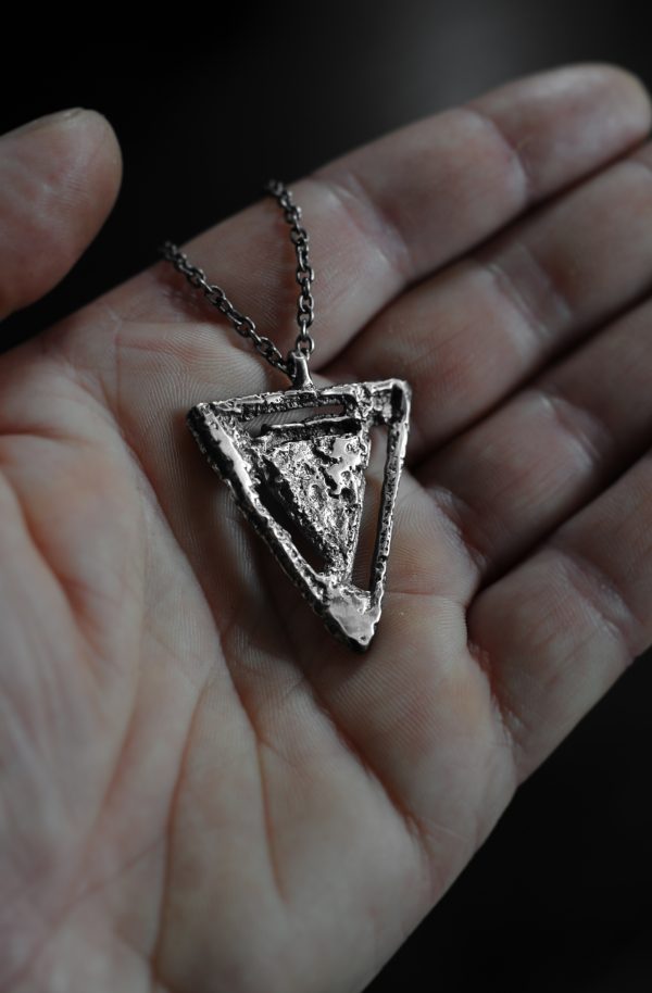 Rough triangular necklace - sand cast pendant - image 1