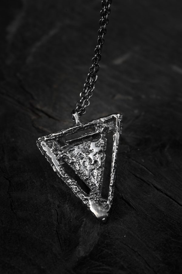 Rough triangular necklace - sand cast pendant - image 3