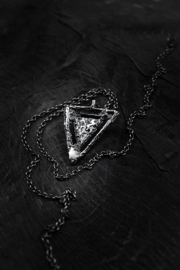 Rough triangular necklace - sand cast pendant - main image