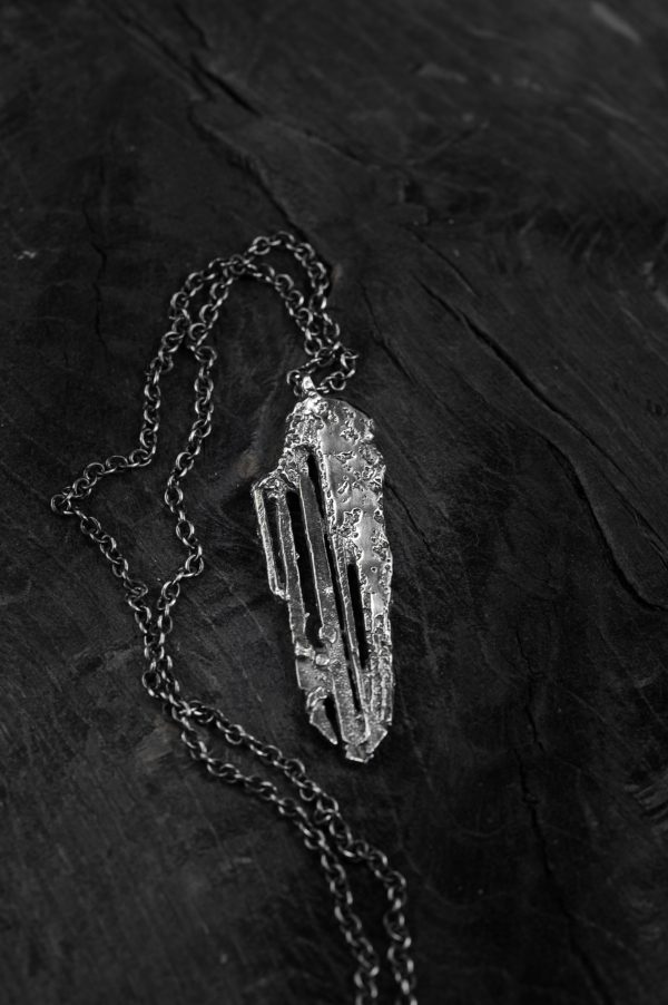 Rough silver necklace - sand cast pendant - image 4