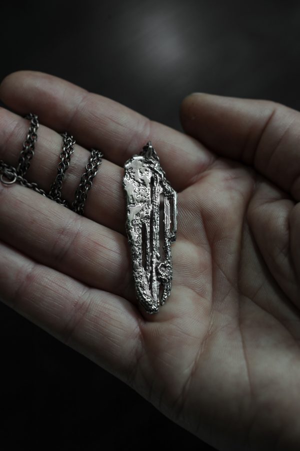 Rough silver necklace - sand cast pendant - image 1