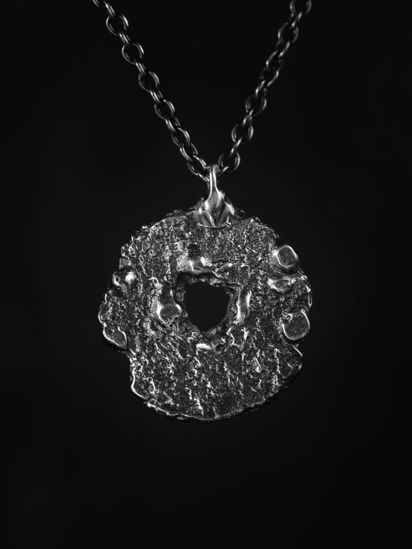 Rough circular silver necklace - sand cast pendant - image 2