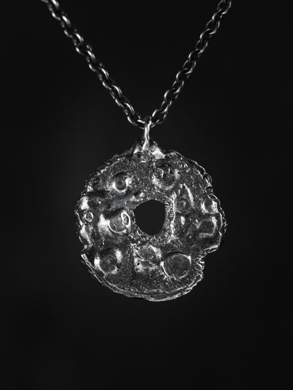 Rough circular silver necklace - sand cast pendant - image 4
