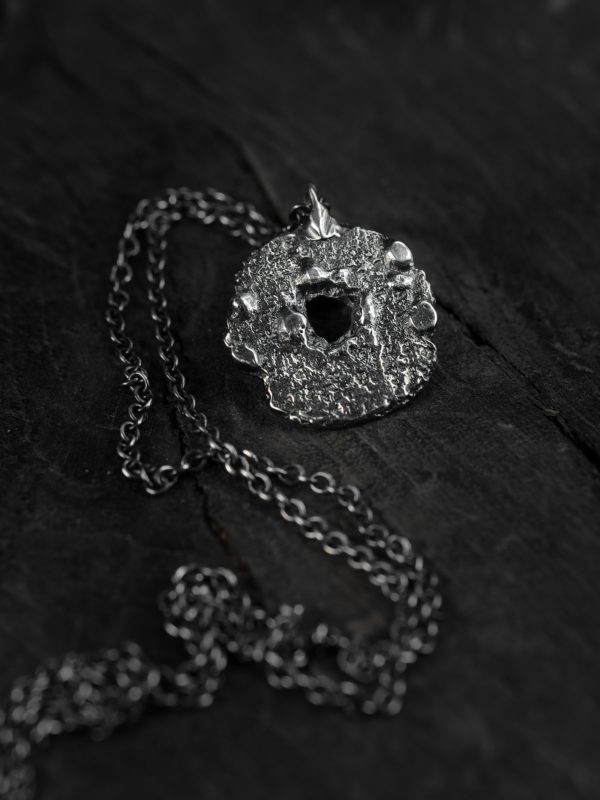 Rough circular silver necklace - sand cast pendant - image 3
