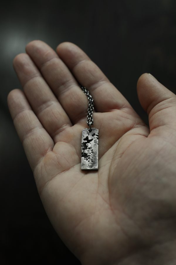 Minimalist silver necklace with a textured finish - sand cast pendant - image 1